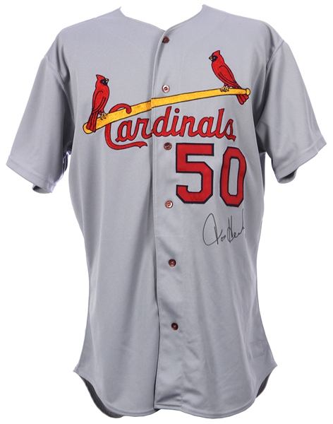 1995 Tom Henke St. Louis Cardinals Signed Game Worn Road Jersey (MEARS LOA/JSA) Final Season