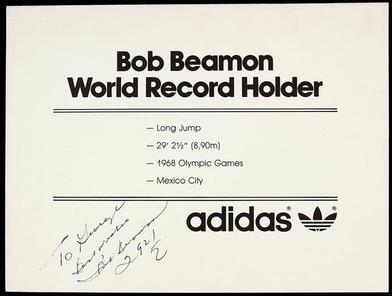 1970s Bob Beamon Long Jump World Record Holder Signed Adidas Advertising Card (JSA)