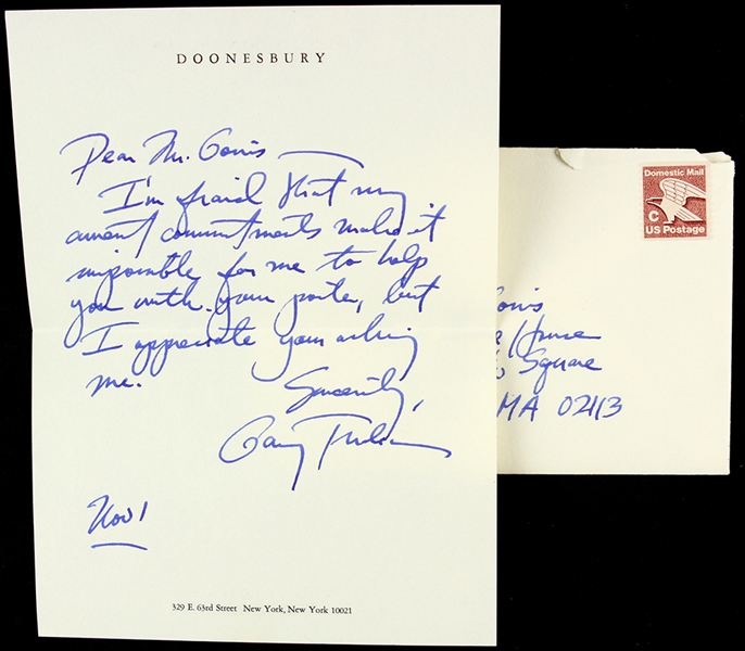 1970s Garry Trudeau Doonesbury Comic Artist Signed Letter w/ Original Envelope (JSA)