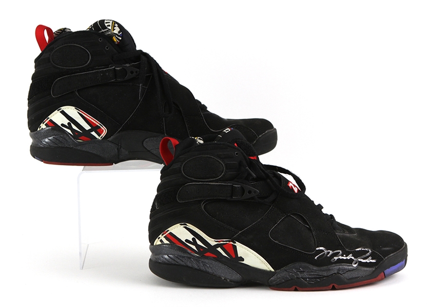 1993 Michael Jordan Chicago Bulls Nike Air Jordan 8 Playoff/Finals Game Worn Shoes (From The 3-Peat Season/Last Style Worn Before His Retirement) MEARS LOA