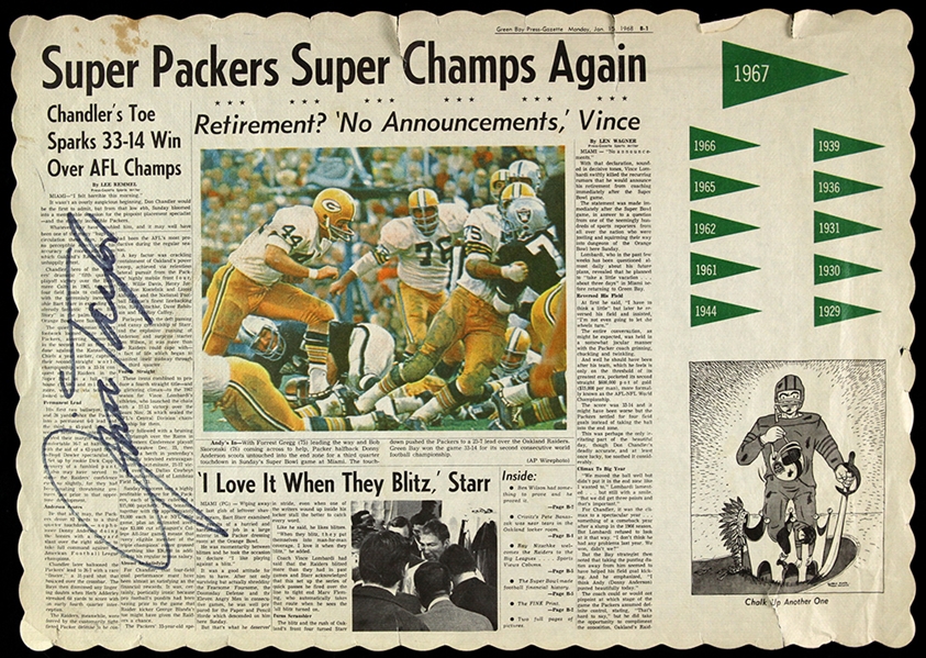 1968 Jim Taylor Green Bay Packers Signed Green Bay Press Gazette Placemat (JSA)