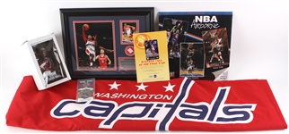 1990s-2000s Basketball Hockey Baseball Memorabilia Collection - Lot of 6 w/ 13" x 16" Framed John Wall Game Worn Jersey Swatch Display, Washington Capitals Verizon Center Banner & More