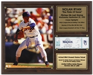 1993 Nolan Ryan Texas Rangers 12" x 15" Final Game Display w/ Unused Ticket & Signed Photo (JSA) 255/1000