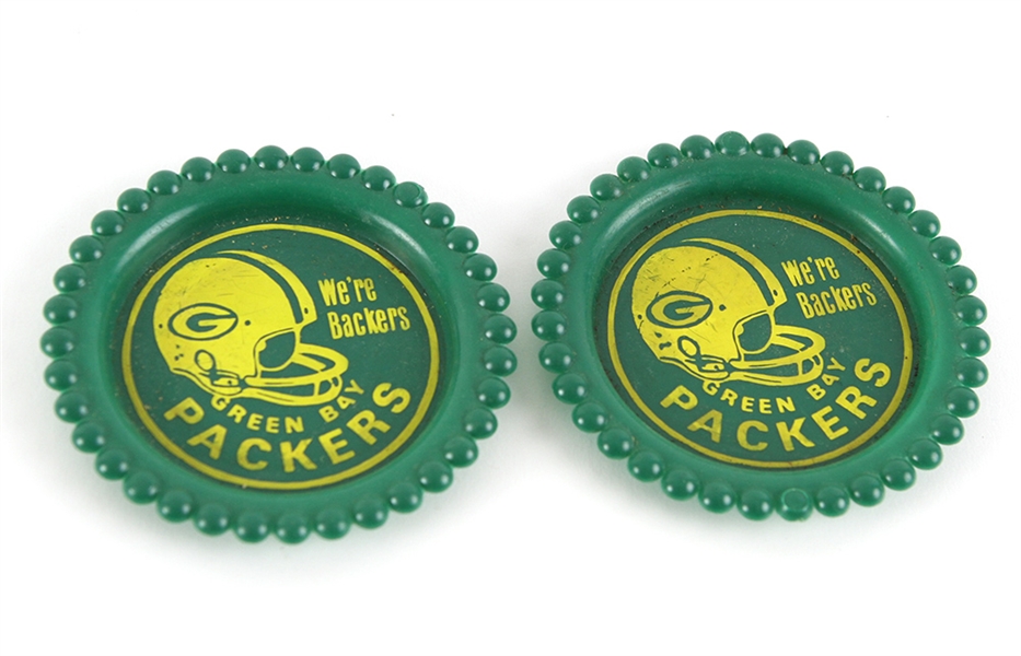 1960s-70s Green Bay Packers "Were Backers" 3.75" Plastic Ashtrays - Lot of 2