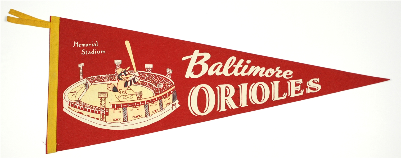 1950s Baltimore Orioles Memorial Stadium 29” Full Size Pennant
