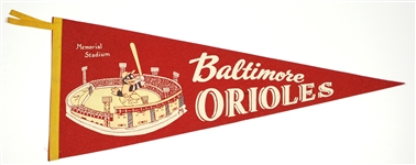 1950s Baltimore Orioles Memorial Stadium 29” Full Size Pennant