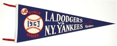 1963 Los Angeles Dodgers Vs. New York Yankees World Series 29” Pennant