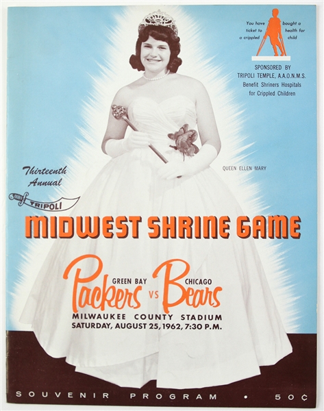 1962 Midwest Shrine Game Green Bay Packers vs. Chicago Bears Program