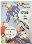 1961 Green Bay Packers vs. Detroit Lions Milwaukee County Stadium Program