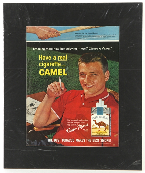 1962 Roger Maris New York Yankees 15" x 18" Matted Camel Cigarettes Advertisement