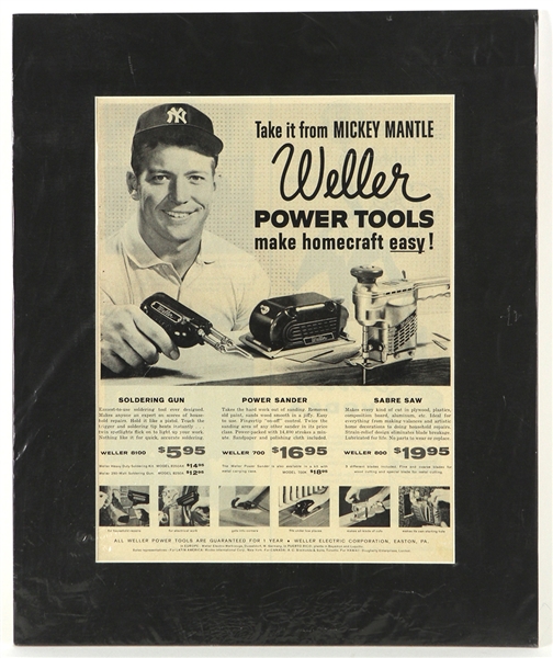 1950s Mickey Mantle New York Yankees 14" x 17" Matted Weller Power Tools Advertisement