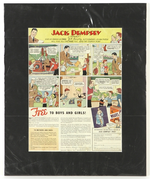 1933 Jack Dempsey World Heavyweight Champion 14" x 17" Matted Wheaties Advertisement 