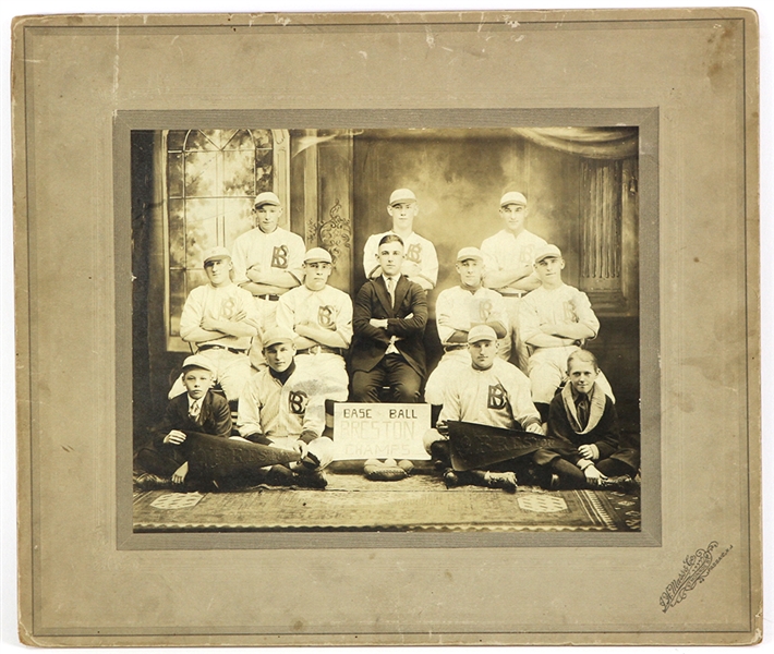1900s-10s Breston NJ Baseball Champs 12" x 14" Matted Team Studio Portrait