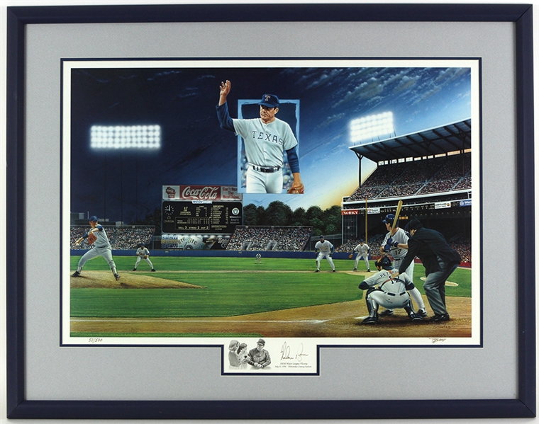 1990 Nolan Ryan Texas Rangers Signed 30" x 39" 300th Career Victory Lithograph (JSA) 50/500