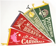 1950s Baseball Full Size Pennants - Lot of 4 w/ 1965 AL Champion Cleveland Indians, Milwaukee Braves & More