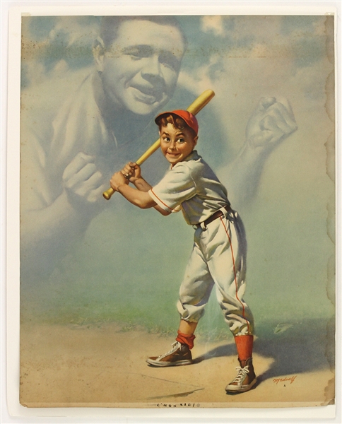 1950s Babe Ruth New York Yankees 16" x 20" CMon Kid! Lithograph 