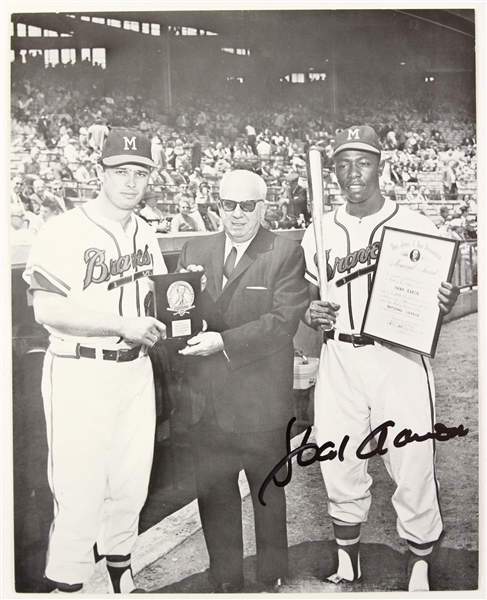 1980s Hank Aaron Milwaukee Braves Signed 8x10 B&W Photo (JSA)