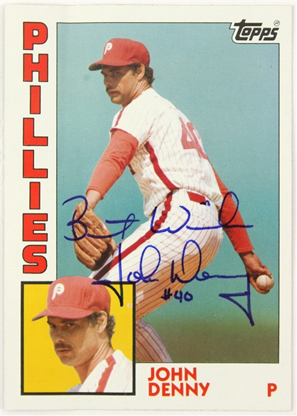 1984 John Denny Philadelphia Phillies Topps Giants Signed Card (JSA)