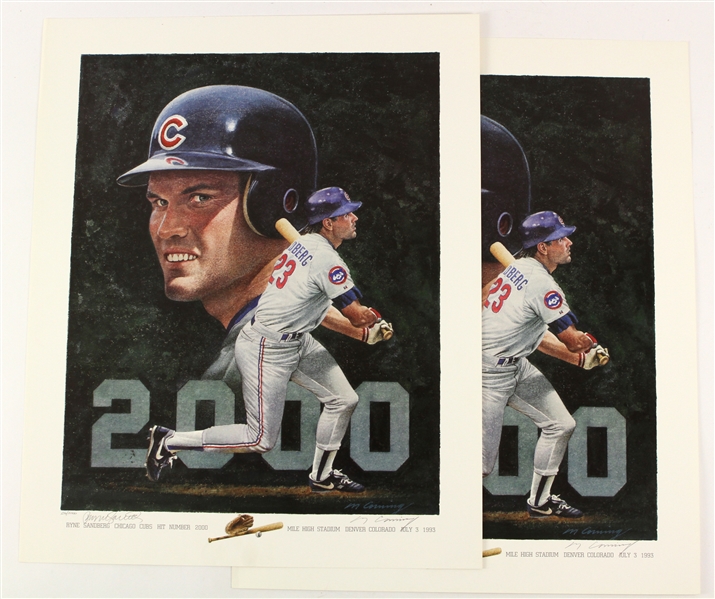 1993 Ryne Sandberg Chicago Cubs Signed 20" x 24" 2,000th Career Hit Lithographs - Lot of 2 (JSA)