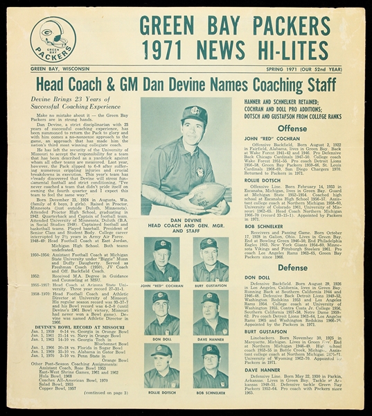 1971 Green Bay Packers New Hi Lites Newsletter