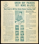 1971 Green Bay Packers New Hi Lites Newsletter