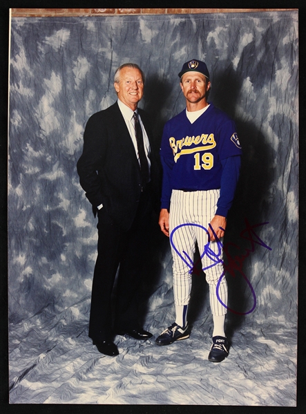 1993 circa Robin Yount (signed) with Al Kaline Signed 8x10 Color Photo (JSA)