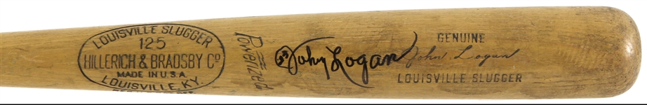 1951-60 Johnny Logan Boston/Milwaukee Braves Signed H&B Louisville Slugger Professional Model Game Used Bat (MEARS LOA/JSA)