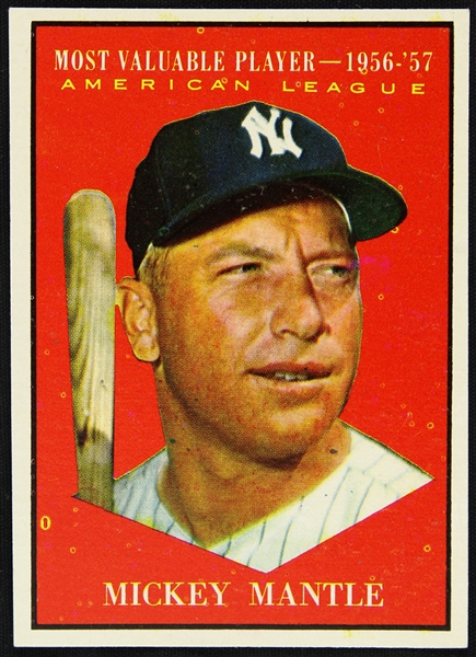 1961 Mickey Mantle New York Yankees Topps #475 1956-57 AL MVP Baseball Trading Card