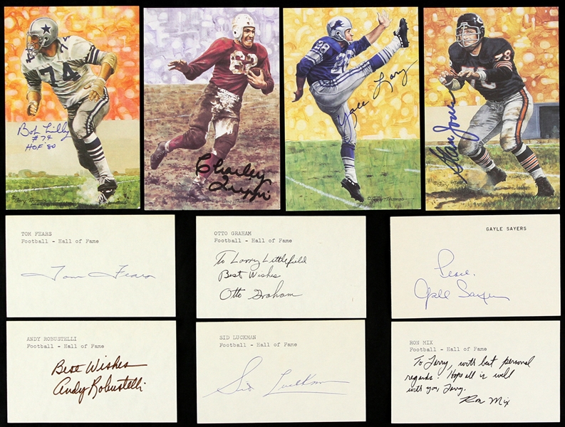 1970s-90s Football Hall of Fame Signed Index Cards & HOF Postcards - Lot of 19 w/ George Blanda, Red Grange, Bob Lilly, Gale Sayers & More (JSA)