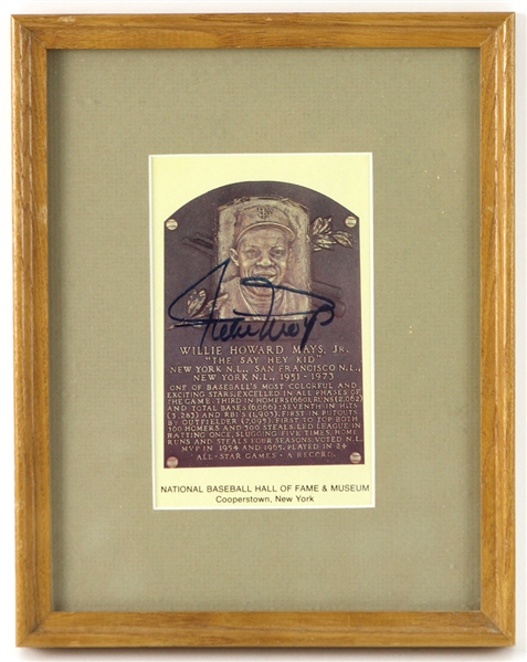1980s Willie Mays San Francisco Giants Signed 7.5" x 9.5" Framed Yellow HOF Postcard (JSA)
