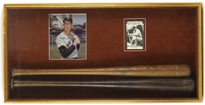 1930s-70s Ted Williams Bill Terry Red Sox/Giants 19" x 38" Framed Display w/ Store Model Bats & Signed Photo/Postacard (JSA)