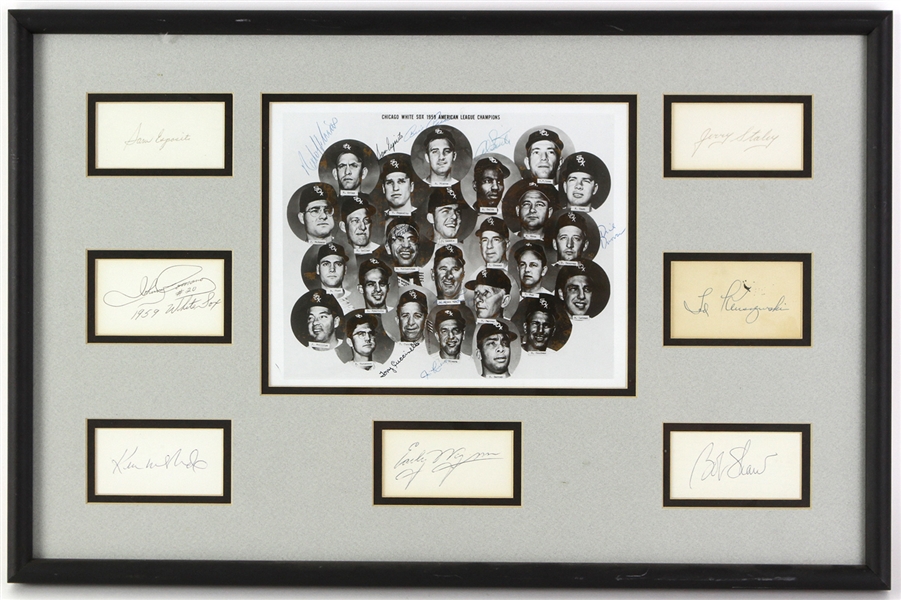 1959 Chicago White Sox American League Champions Multi Signed 16" x 25" Framed Display w/ 17 Signatures Including Al Lopez, Early Wynn, Ted Kluszewski & More (JSA)