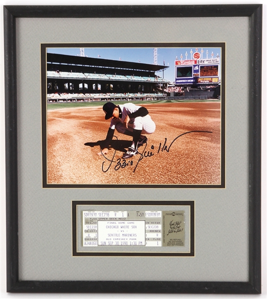 1990 Ozzie Guillen Chicago White Sox Signed 14" x 16" Framed "Last Game At Comiskey Park" Display w/ Game Ticket (JSA)