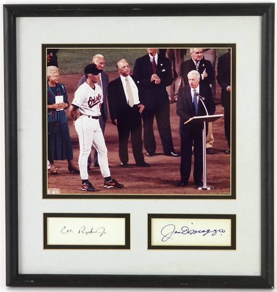 1995 Joe DiMaggio Cal Ripken Yankees/Orioles Signed 14" x 15" Framed Display (JSA)