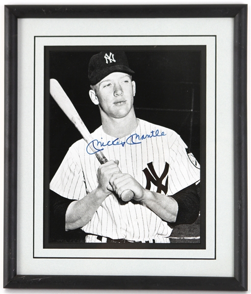 1980s Mickey Mantle New York Yankees Signed 12" x 14" Framed Photo (JSA)