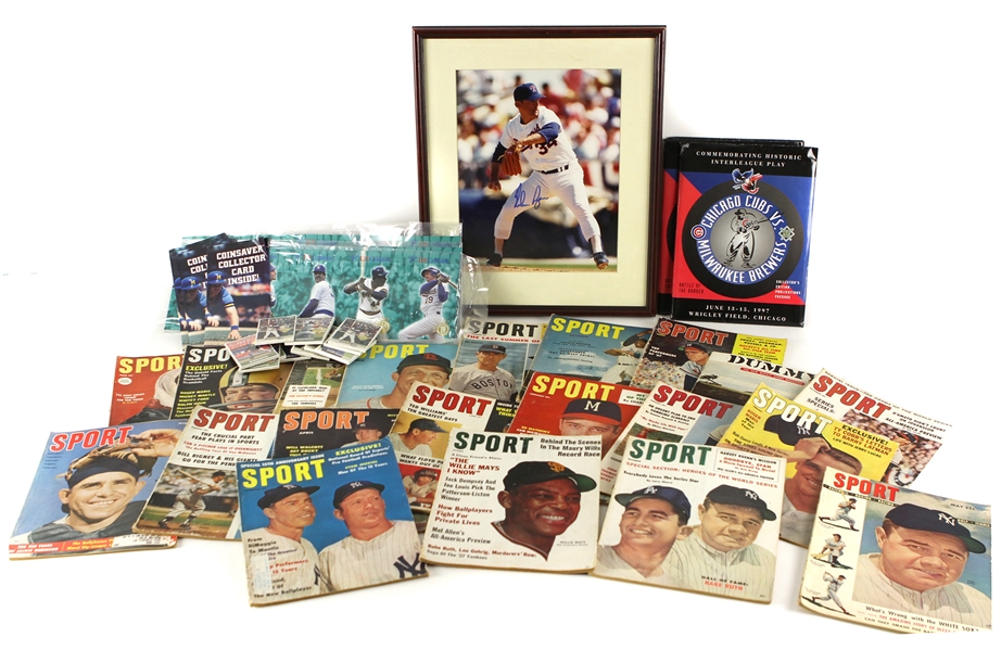 1940s-2000s Baseball Memorabilia Collection - Lot of 75 w/ First Issue of Sports Illustrated, 1975 All Star Game Program, 16" x 20" Framed Photo Signed by Nolan Ryan & More (JSA)