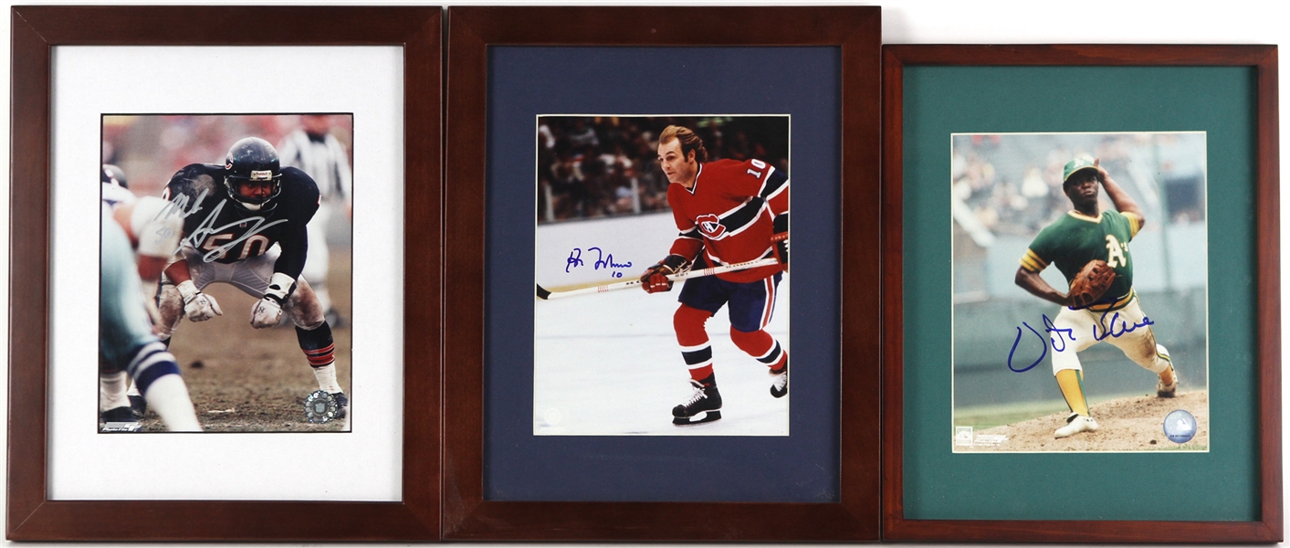 1980s-2000s Baseball Football Basketball Hockey Signed Photo Collection - Lot of 14 w/ 10 Framed Including Gordie Howe, Barry Sanders, Larry Bird & More (JSA)