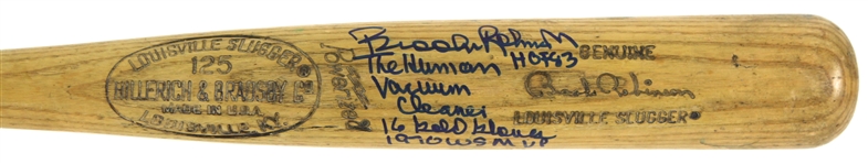 1986-89 Brooks Robinson Baltimore Orioles Signed & Inscribed H&B Louisville Slugger Professional Model Post Career Bat (MEARS LOA/JSA)