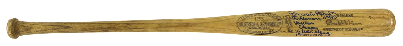 1986-89 Brooks Robinson Baltimore Orioles Signed & Inscribed H&B Louisville Slugger Professional Model Post Career Bat (MEARS LOA/JSA)
