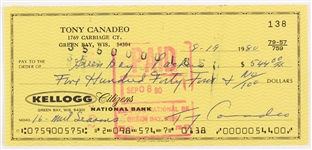 1980 Tony Canadeo Green Bay Packers Signed Personal Check (JSA)