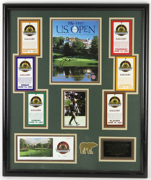 1997 Jack Nicklaus 18 Time Major Champion Signed 24" x 29" Framed US Open Display (JSA) 3/41