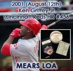 2001 (August 12th) Ken Griffey Jr. Cincinnati Reds Game Used Homerun #456 Baseball (MEARS LOA, Ticket Stub)