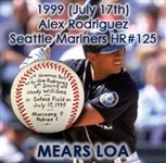 1999 (July 7th) Alex Rodriguez Seattle Mariners Game Used Homerun #125 Baseball (MEARS LOA/JSA)