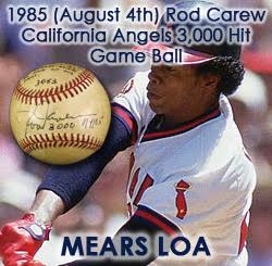 1985 (August 4th) Rod Carew California Angels Game Used #3,000 Hit Game Baseball (MEARS LOA/JSA)