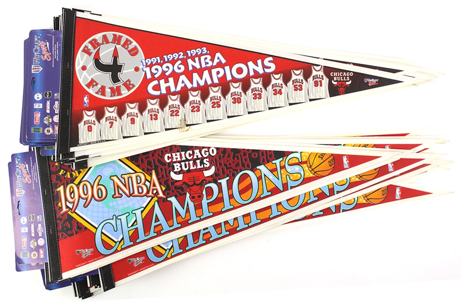 1980s-90s Full Size Pennant Collection - Lot of 85 w/ Chicago Bulls NBA Champions, Sosa/McGwire Doormat & More