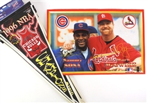 1980's-90's Full Size Pennant Collection - Lot of 85 w/ Chicago Bulls NBA Champions, Sosa/McGwire Doormat & More
