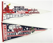 1980's-90's Full Size Pennant Collection - Lot of 85 w/ Chicago Bulls NBA Champions, Sosa/McGwire Doormat & More