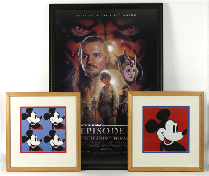 1980s-2000s Star Wars Walt Disney Coca Cola Memorabilia Collection - Lot of 6 w/ Framed Phatom Menace Poster, Framed Coca Cola Centennial Pin Series & More 