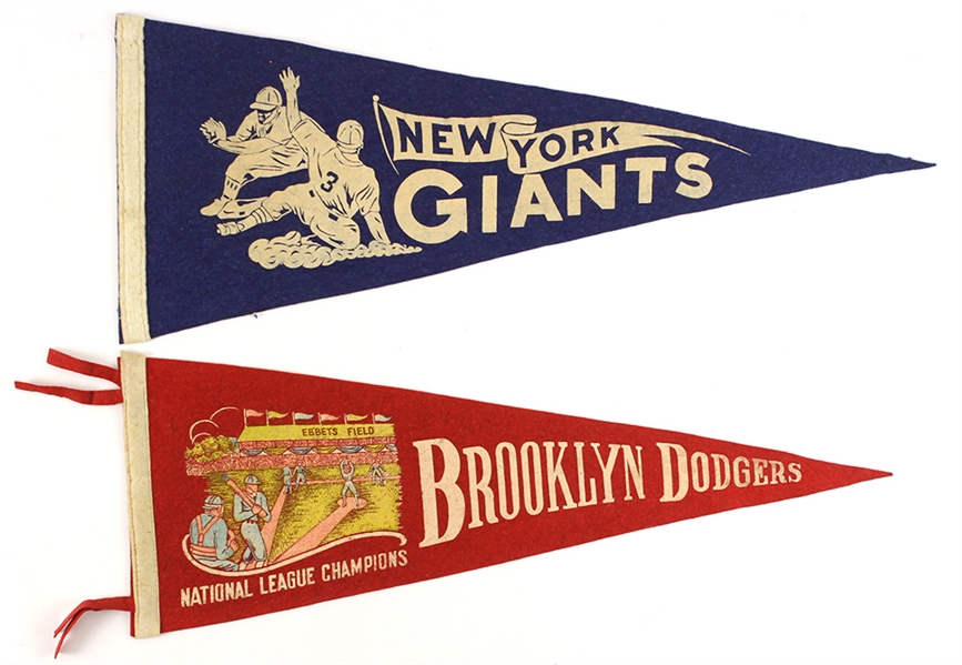 1940s-70s Baseball Football Basketball College Pennant Collection - Lot of 22 w/ Brooklyn Dodgers NL Champions, Soldier Field, NY Yankees/Giants & More 