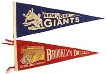 1940s-70s Baseball Football Basketball College Pennant Collection - Lot of 22 w/ Brooklyn Dodgers NL Champions, Soldier Field, NY Yankees/Giants & More 